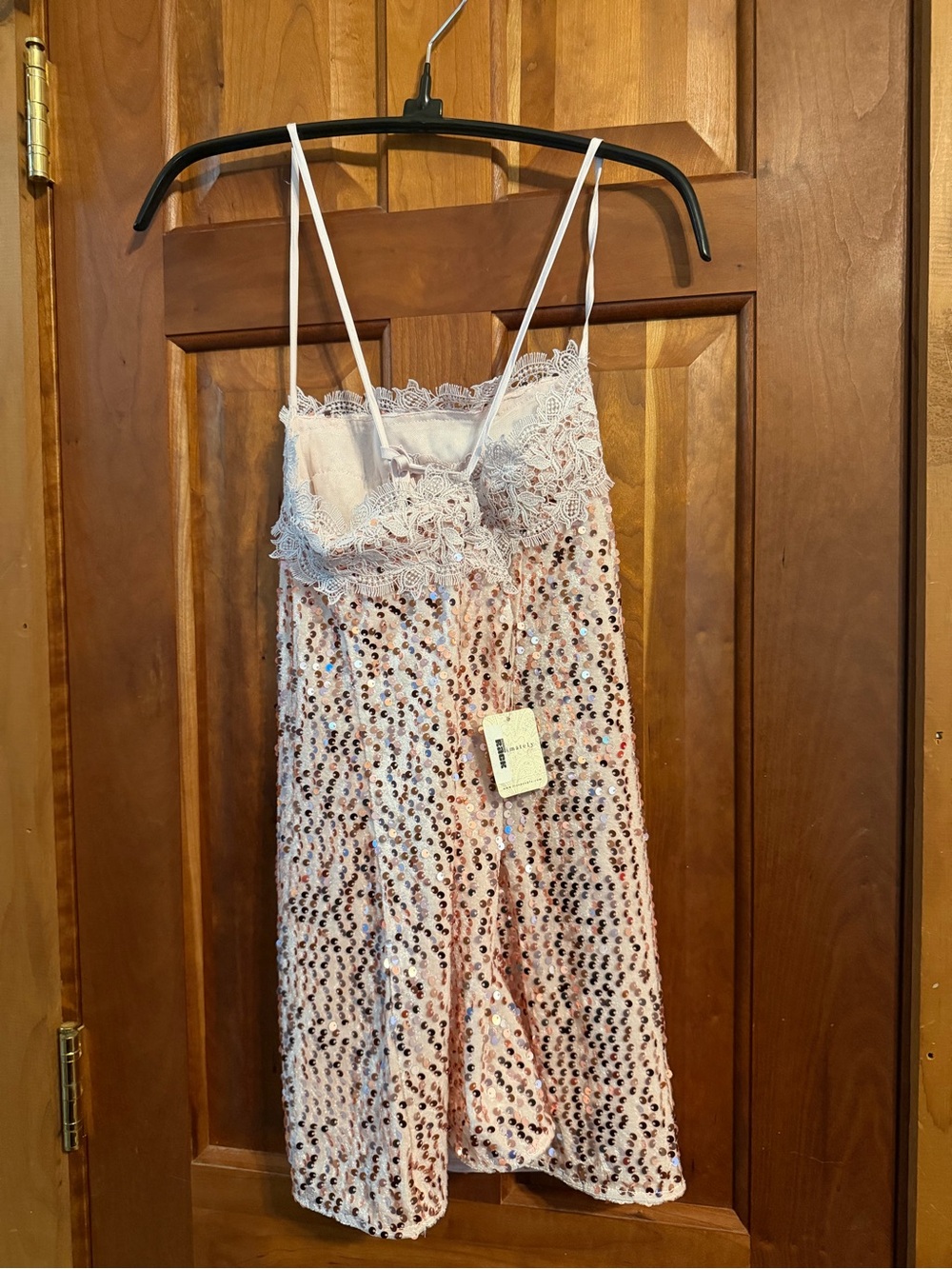 Lace Trim Sequin Chemise Top Light Pink